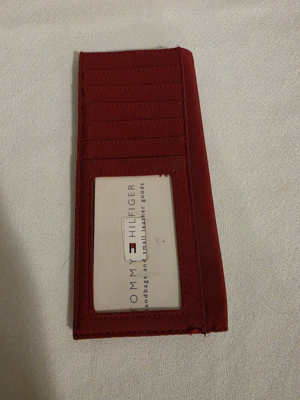 Tommy Hilfiger Red Genuine Leather Checkbook Wallet Organizer Card Holder